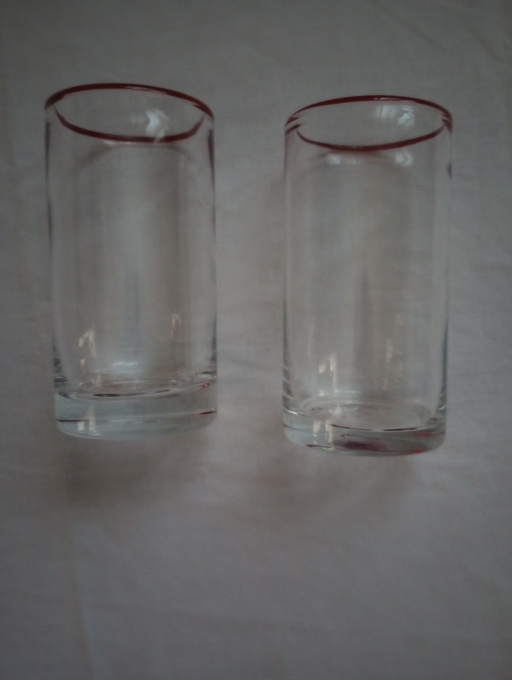Set of Two Hand Blown Red Rim 5.75" Water Tumblers/Glasses
